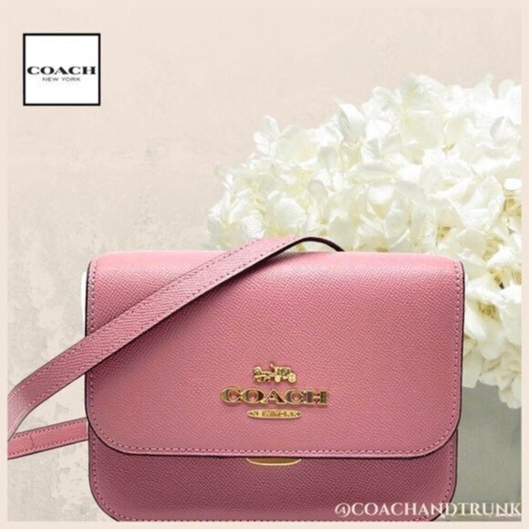 AUTHENTIC COACH Leather Mini Brynn Crossbody Taffy Pink Gold Accents - Picture 1 of 6